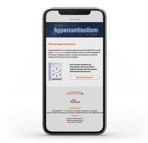 Email on a mobile phone about hypercortisolism